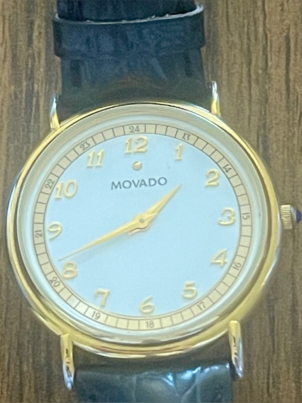 Vintage Movado Gold-Tone Quartz Dress Watch with Leather Strap